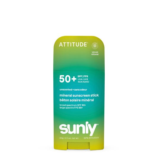 ATTITUDE Mineral Sunscreen Stick SPF 50, Broad Spectrum Zinc Oxide, EWG Verified, Non-Nano, Mess-Free Stick for Face & Body, Lightweight Non-Greasy, Vegan, Unscented, 2 Oz