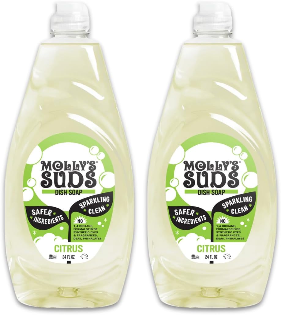 Molly's Suds Liquid Dish Soap - Natural Citrus Scent | Extra Scrubbing Power | 24 oz - 2 Pack