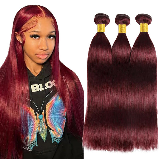 #99J Burgundy Bundles Human Hair Straight Bundles 14 16 18 Inch Wine Red Bundle Human Hair Extensions Unprocessed Virgin Remy Hair 3 Bundle 50 Gram Per Bundle