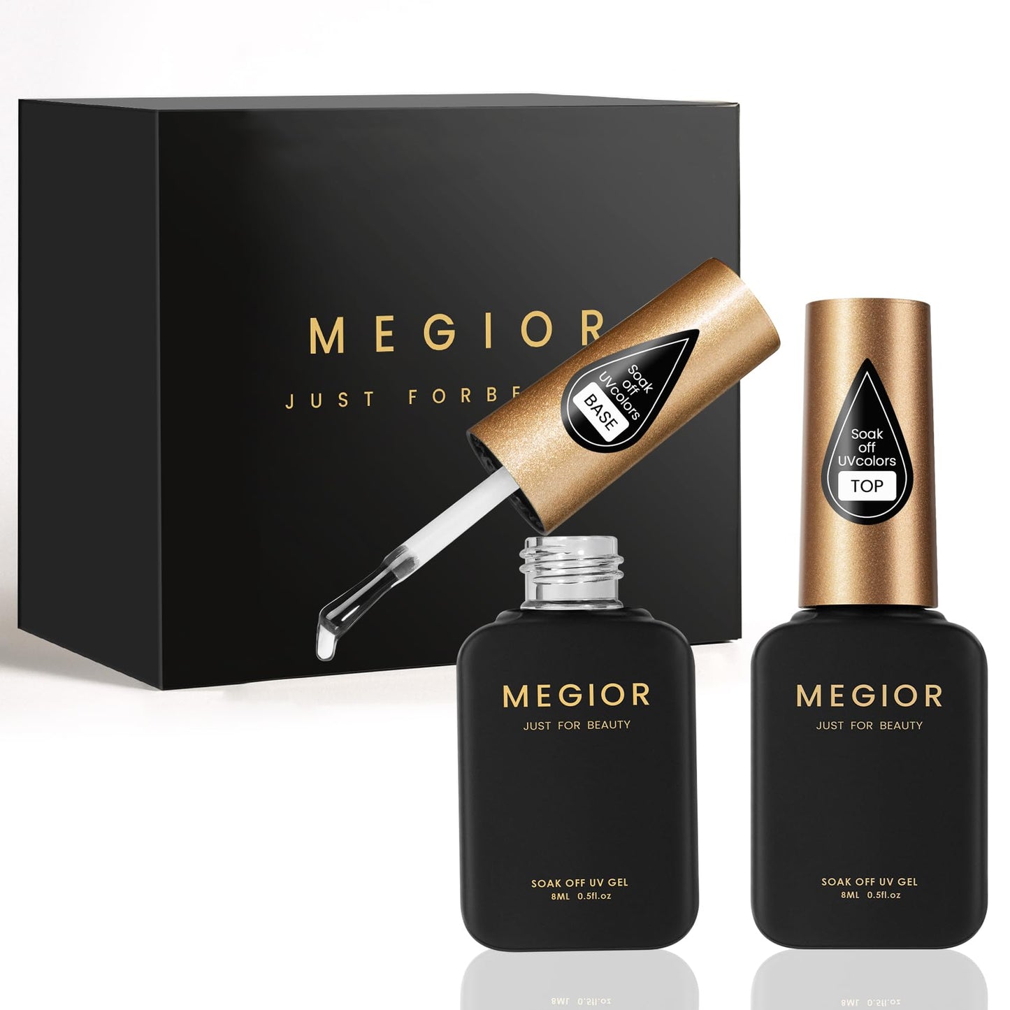 MEGIOR Gel Top Coat and Base Coat Set 2PCs No Wipe Gel Base and Top Coat Long Lasting High-gloss Finish for Home DIY and Nail Salon