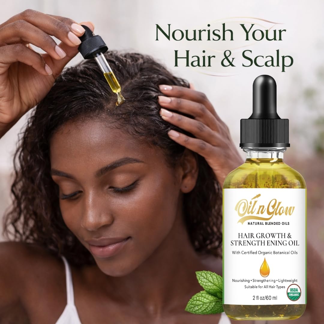 OilnGlow USDA Certified Organic 9 in 1 Natural Hair Serum for Hair Growth, & Strengthening With Rosemary Oil for Hair Growth, & Scalp DHT Blocker Peppermint Hair Oil Growth 2 FL