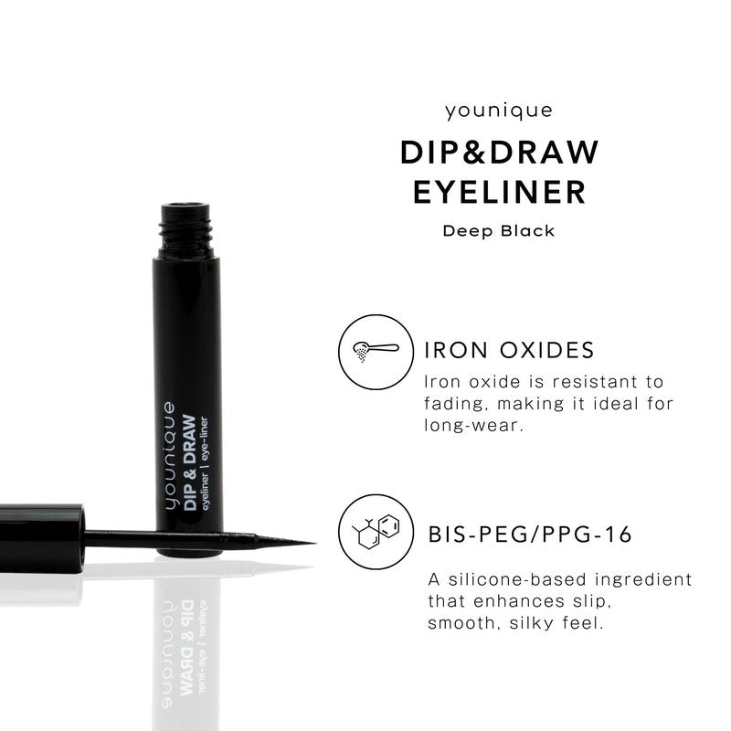 Younique DIP & DRAW Liquid Eyeliner | Perfect - Deep Black | Waterproof and Sweat-Proof | Long-Lasting Up to 18 Hours | Ultra-Fine Precision Applicator for Bold or Subtle Looks