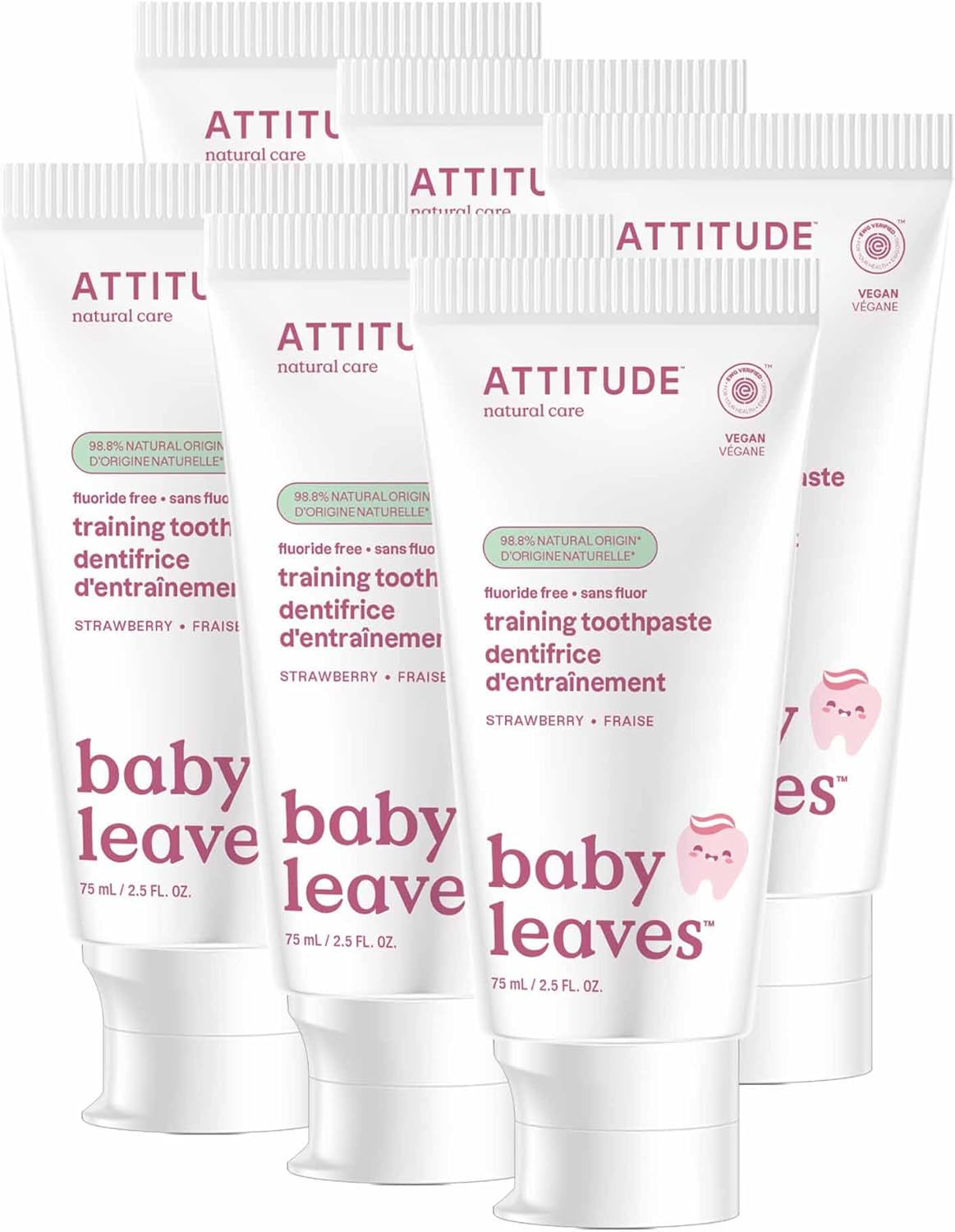 Fluoride-Free Training Toothpaste for Kids - Natural Vegan Strawberry Flavor | 2.6 Oz (Pack of 6)