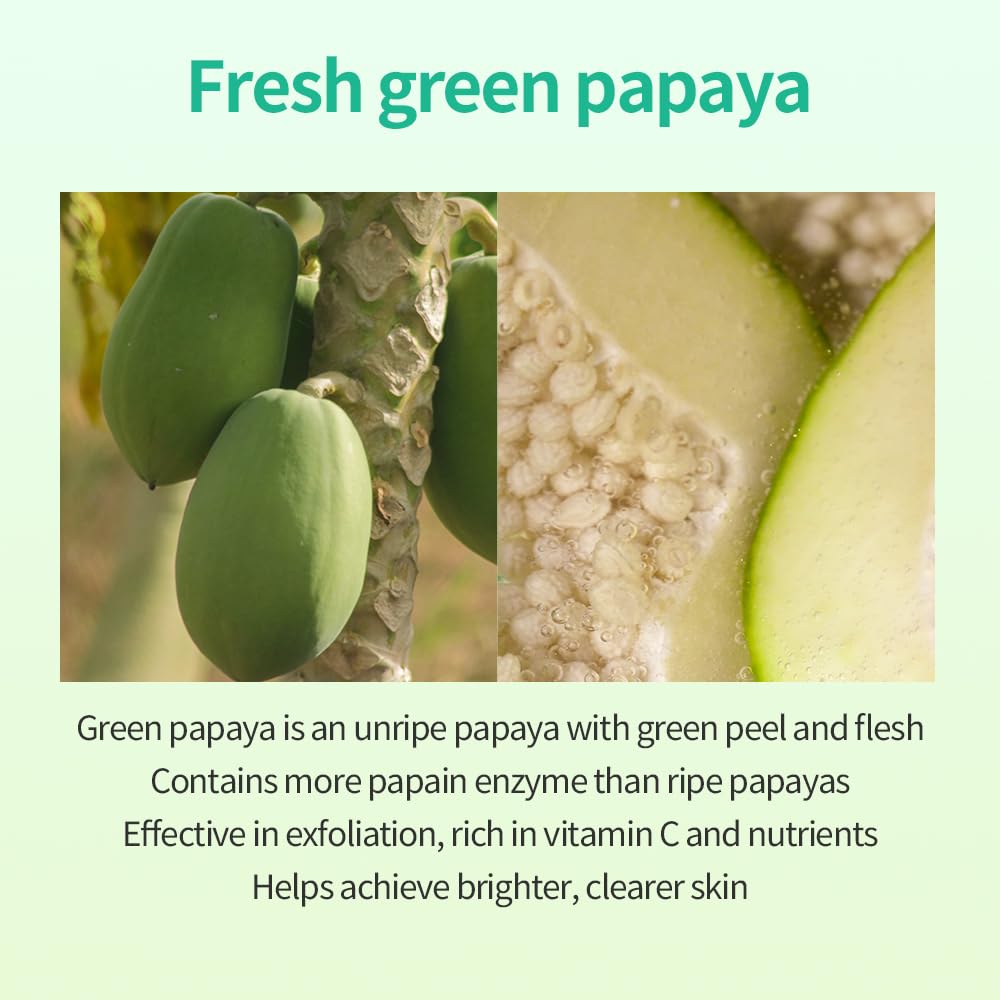 COSCELL Green Papaya PDRN Gommage Foam, Gentle Exfoliating Facial Cleanser, 3-Step Cream to Gommage to Foam Facial Cleanser, Daily Pore Cleansing Korean Face Wash with Papaya Extract, 120g