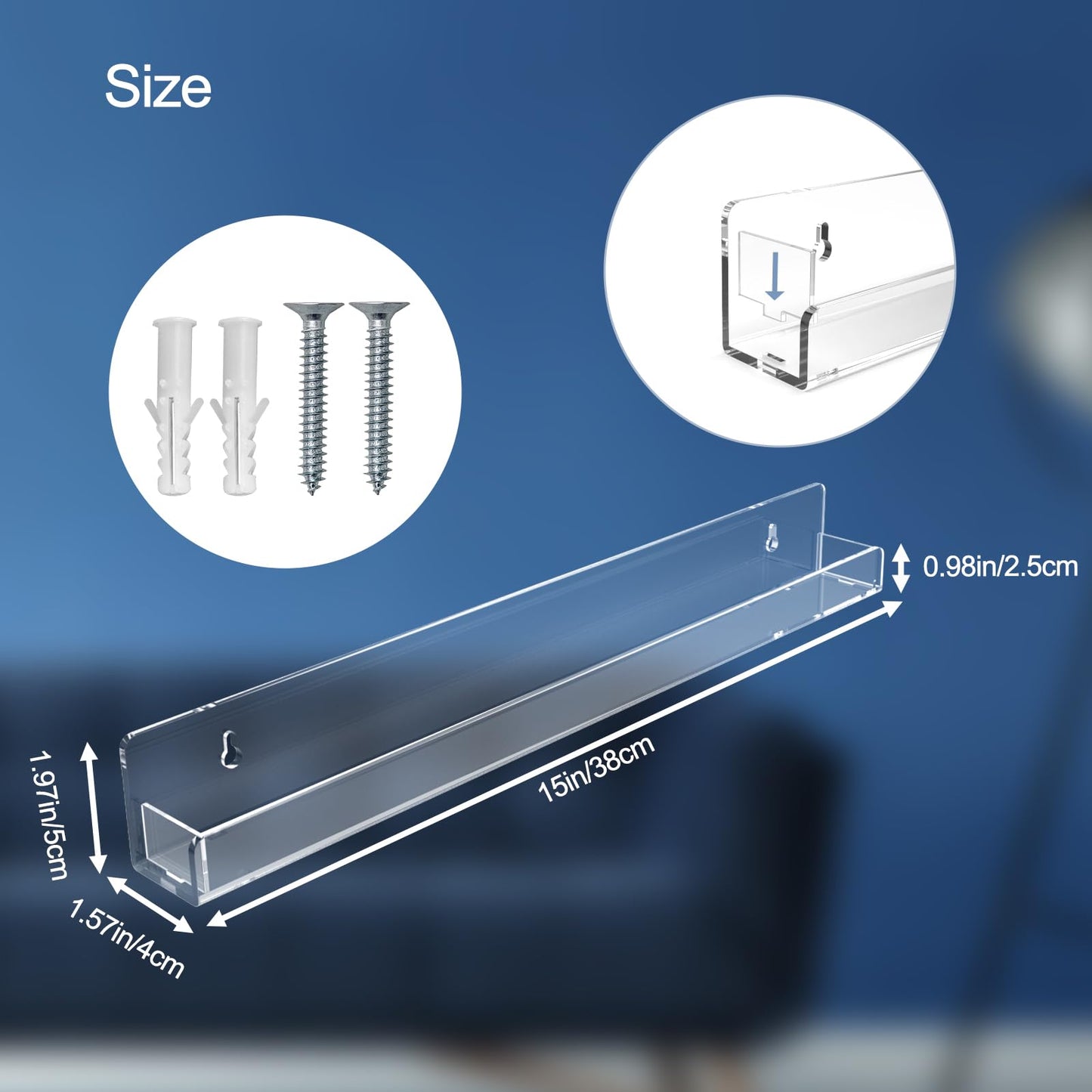 SOVQUEST Nail Polish Shelf Wall 15 Inch Acrylic Clear Rack Sunglass Organizer Multi-Purpose Floating Shelves for Beauty Salons Retailer Dressing Room (12 PCs)