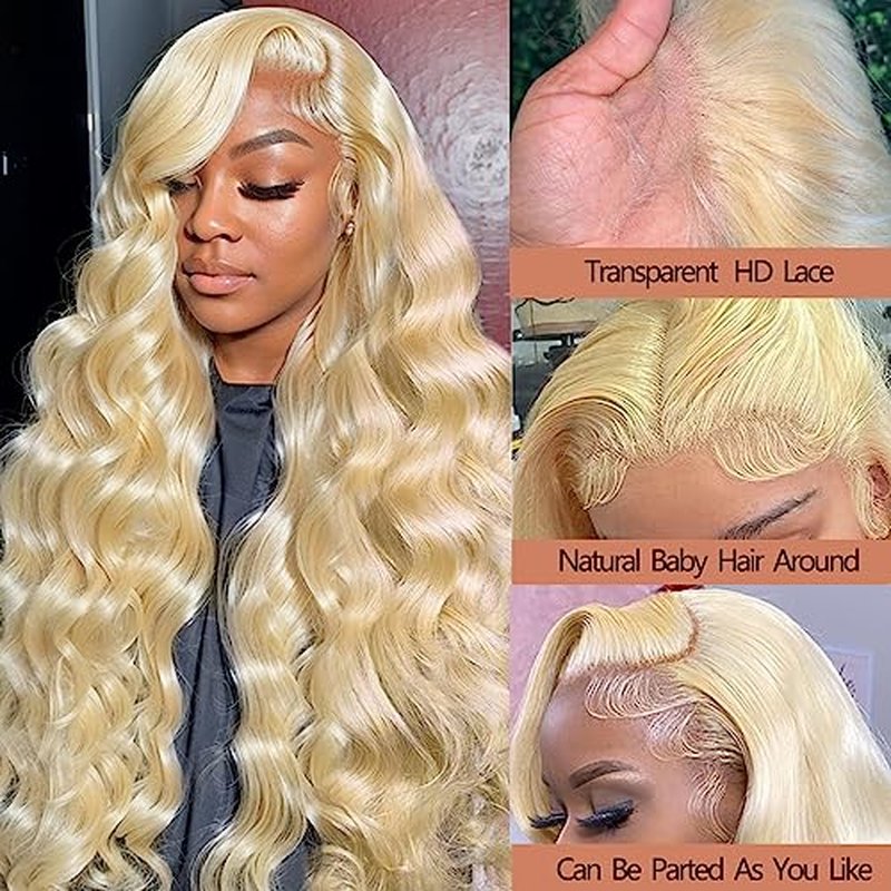 613 Lace Front Wig Human Hair 22inch 13x4 Blonde Wig Human Hair 100% Blonde Lace Front Wigs Human Hair 180% Density Premium 613 HD Lace Frontal Wig Pre Plucked
