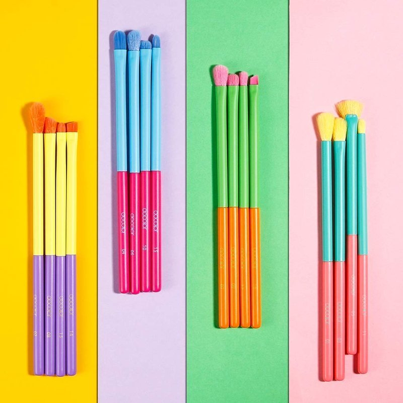 Docolor 15-Piece Neon Eye Makeup Brush Set | Professional Colorful Eyeshadow & Blending Brushes