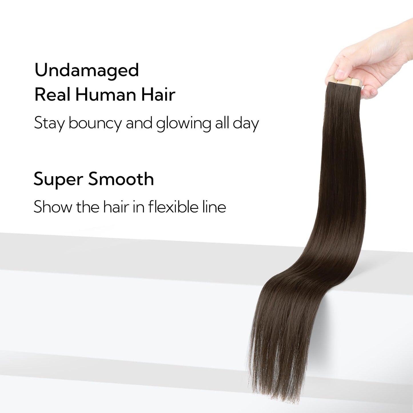 HOTBANANA Tape in Hair Extensions, 16 Inch 20pcs 50g Light Dark Brown Human Hair, Straight Remy Tape Extensions