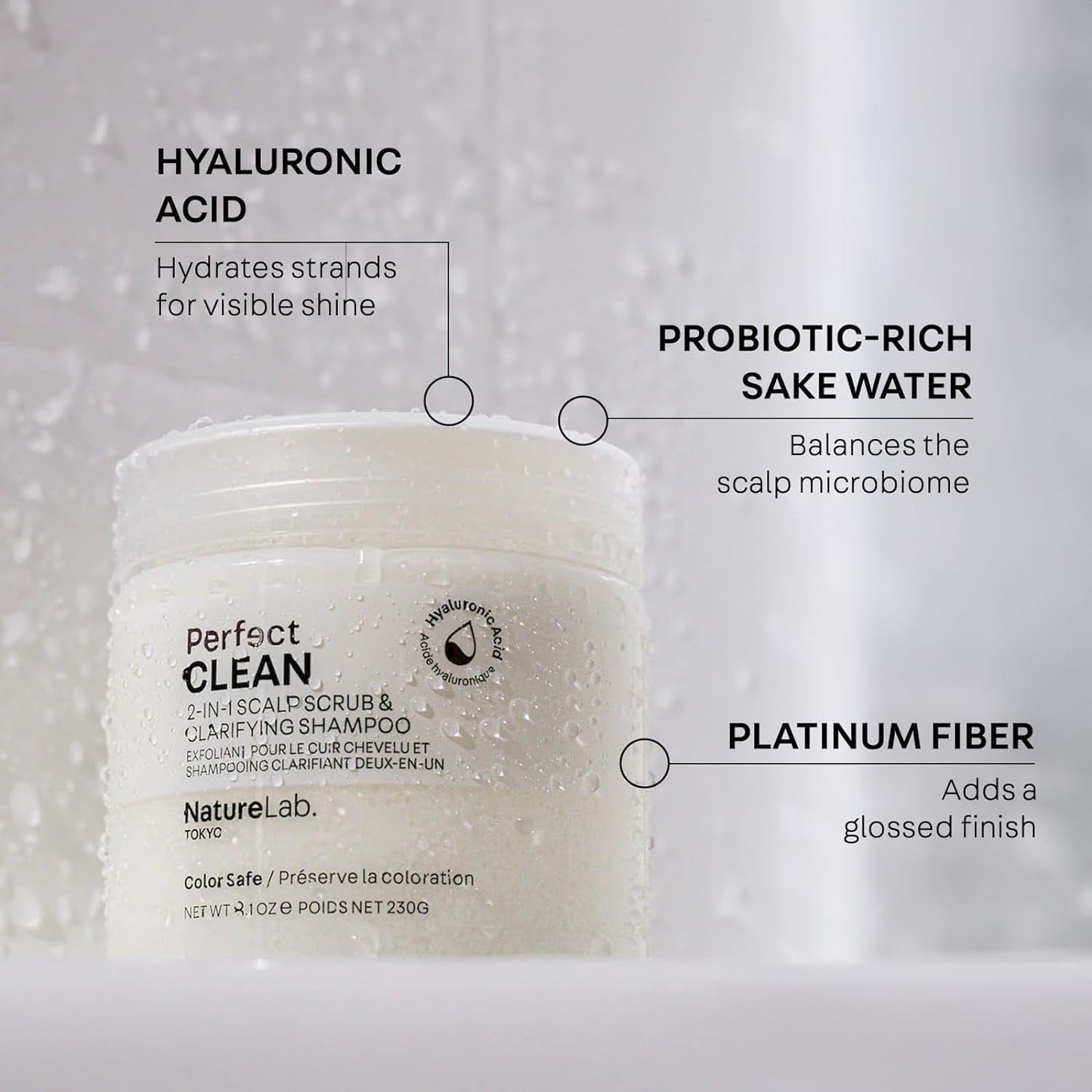 NatureLab.TOKYO Perfect Clean Clarifying Scalp Scrub 2-in-1 Shampoo and Scalp Scrub Hair Treatment (8.1 oz) & Perfect Clean Scalp Balancing Sake Rinse (7 oz)