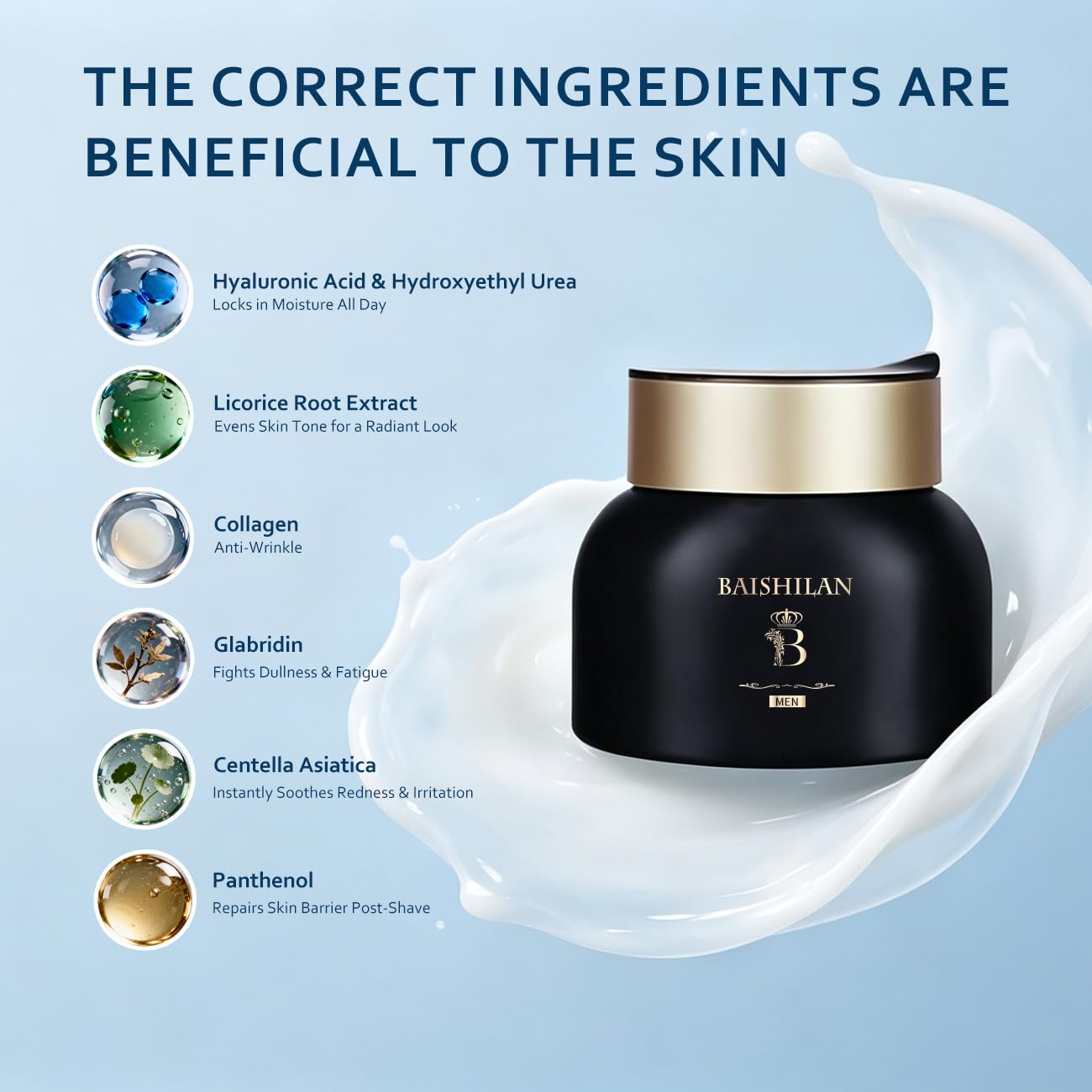 baishilan Men's Face Moisturizer,Revitalizing Anti-Aging Cream For Men，Anti Wrinkle Face Cream To Reduce Fine Lines and Wrinkles，Oil Control Anti Dry Rough Facial Cream 1.76 OZ