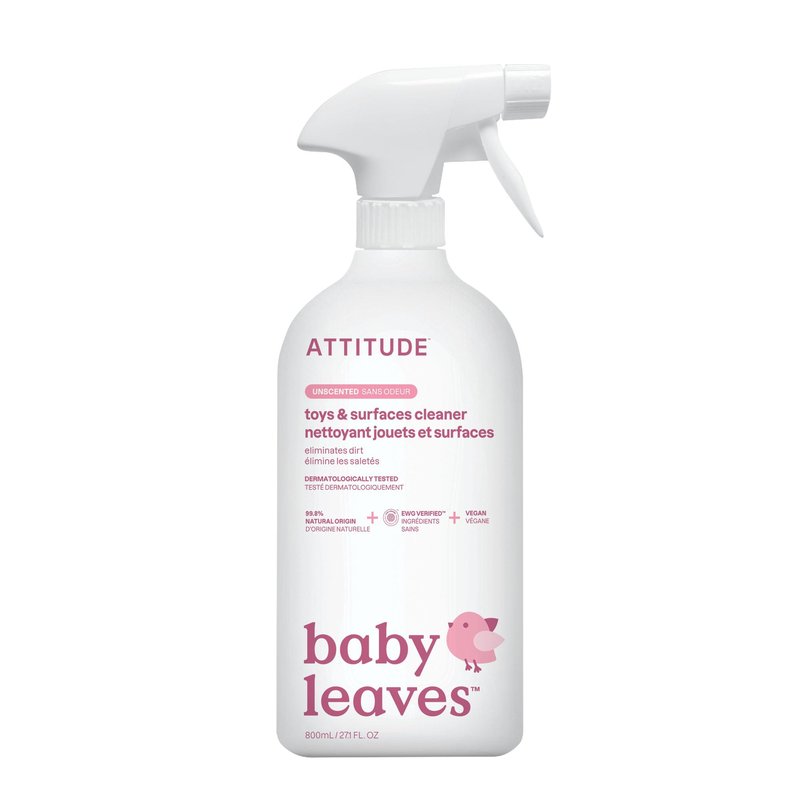 ATTITUDE Baby & Kids Toy Cleaner Spray, EWG Verified, Multi-Surface Cleaner for Toys, High Chairs & Play Areas, Naturally Derived, Vegan, Unscented, 27.1 Fl Oz