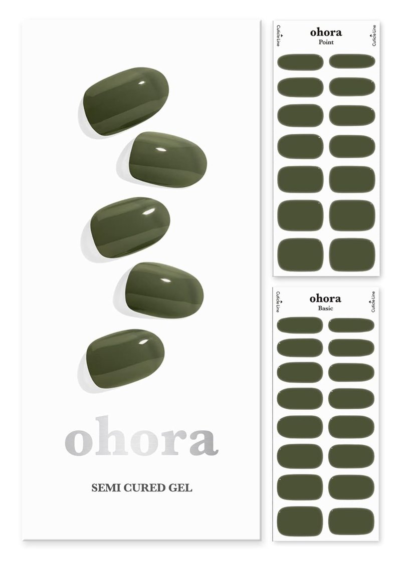 Ohora Semi Cured Gel Nail Set - Onyx & Cream Moss | Easy Peel Remover for Salon-Quality Nails