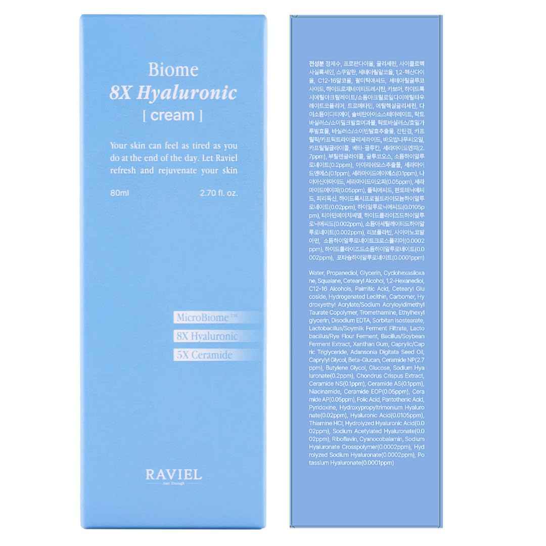 RAVIEL Biome 8X Hyaluronic Cream – Deep Moisture Glow Cream with 5X Ceramide for Inner Hydration, Skin Firmness & Pore-Less Finish, Korean Skincare, 80ml,2.70 fl oz