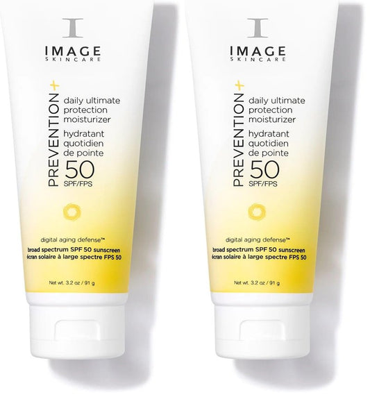 IMAGE Skincare PREVENTION+ Daily Ultimate Protection Moisturizer,SPF 50 Face Sunscreen Lotion,Zinc Oxide,Blendable with No White Cast,3.2 oz,(Pack of 2)