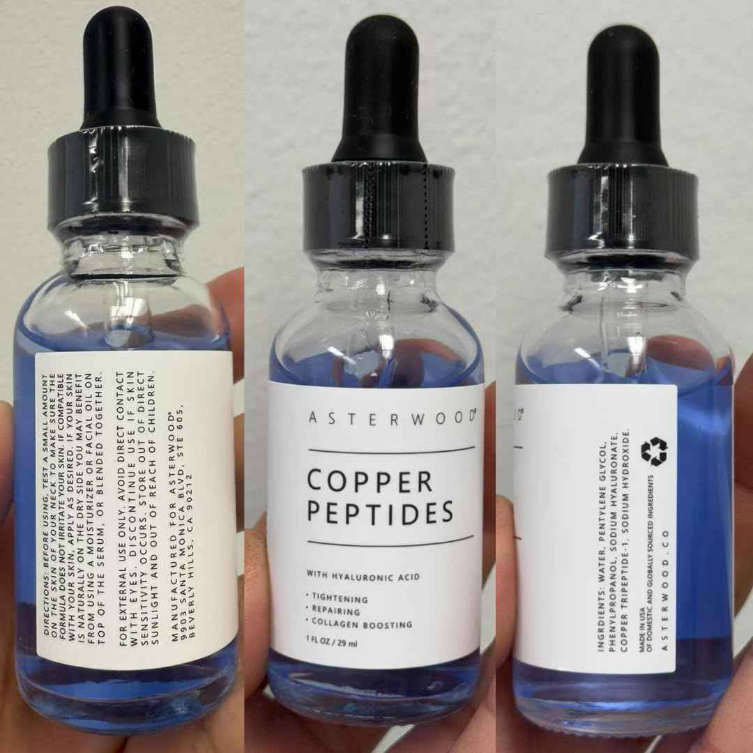 Asterwood Copper Peptides Serum for Face - with GHK-Cu and Hyaluronic Acid - Anti-Aging Facial Serum - 1 Fl Oz