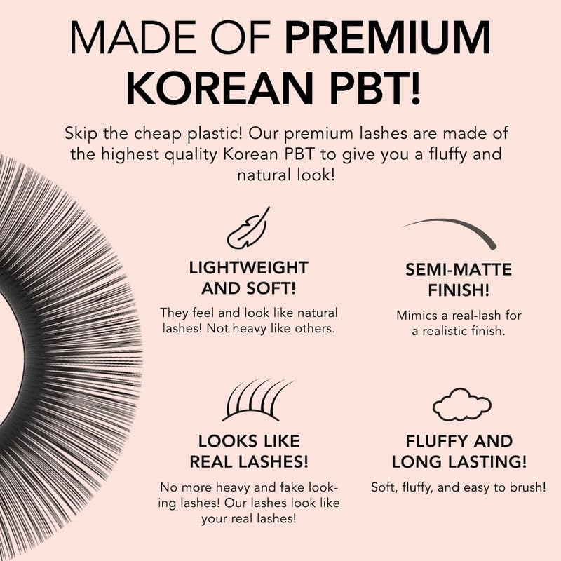 Kiara Sky Lash Premium Cashmere Easy Fan Lash Extensions - Soft Semi-Matte Finish | Professional Use | Black (C-0.03-15mm)