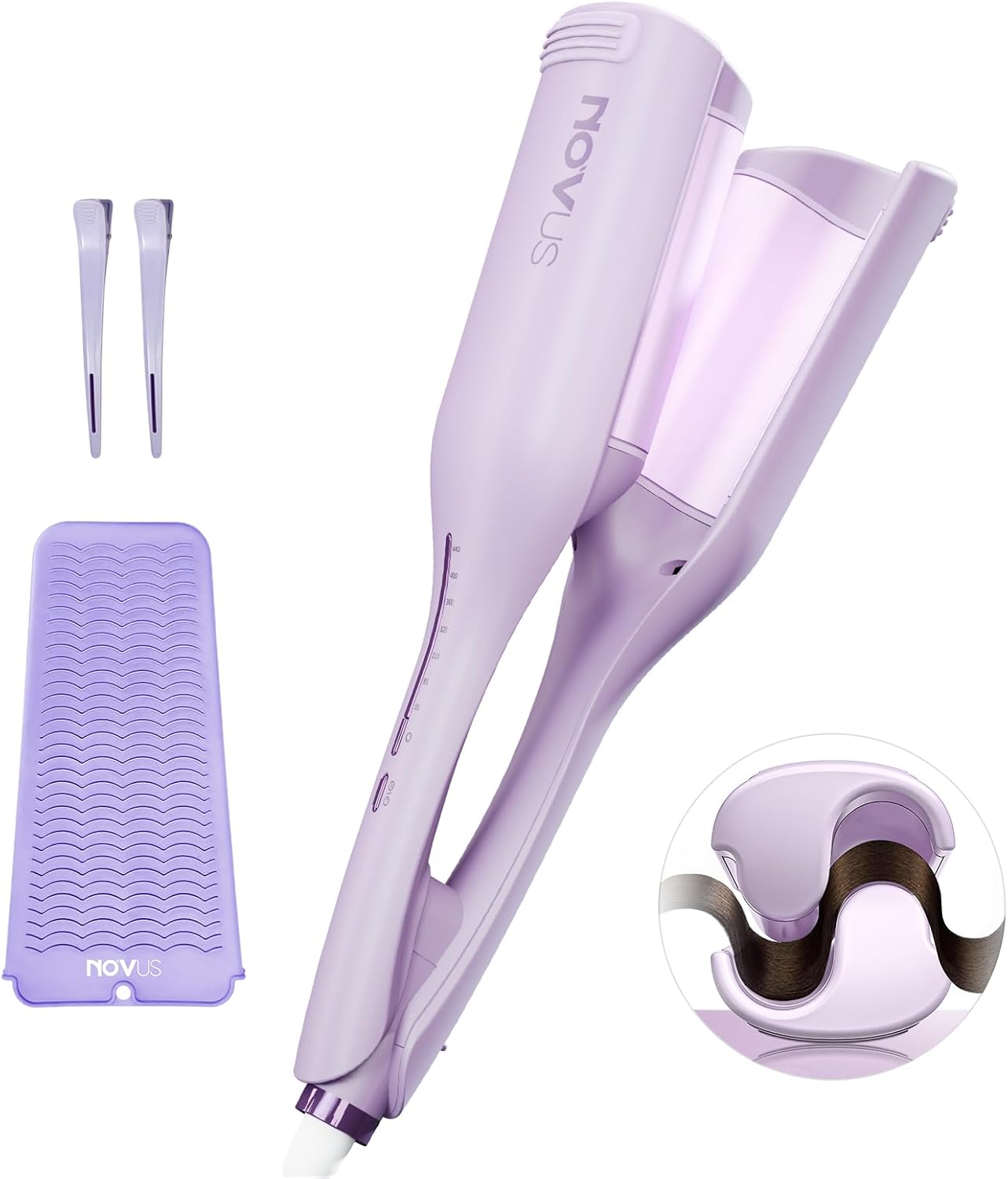 Waver Hair Tool | NOVUSPRO Ionic Hair Crimper & Wave Curling Iron for All Hair Types - Adjustable Temps & Anti-Scald (1.4")