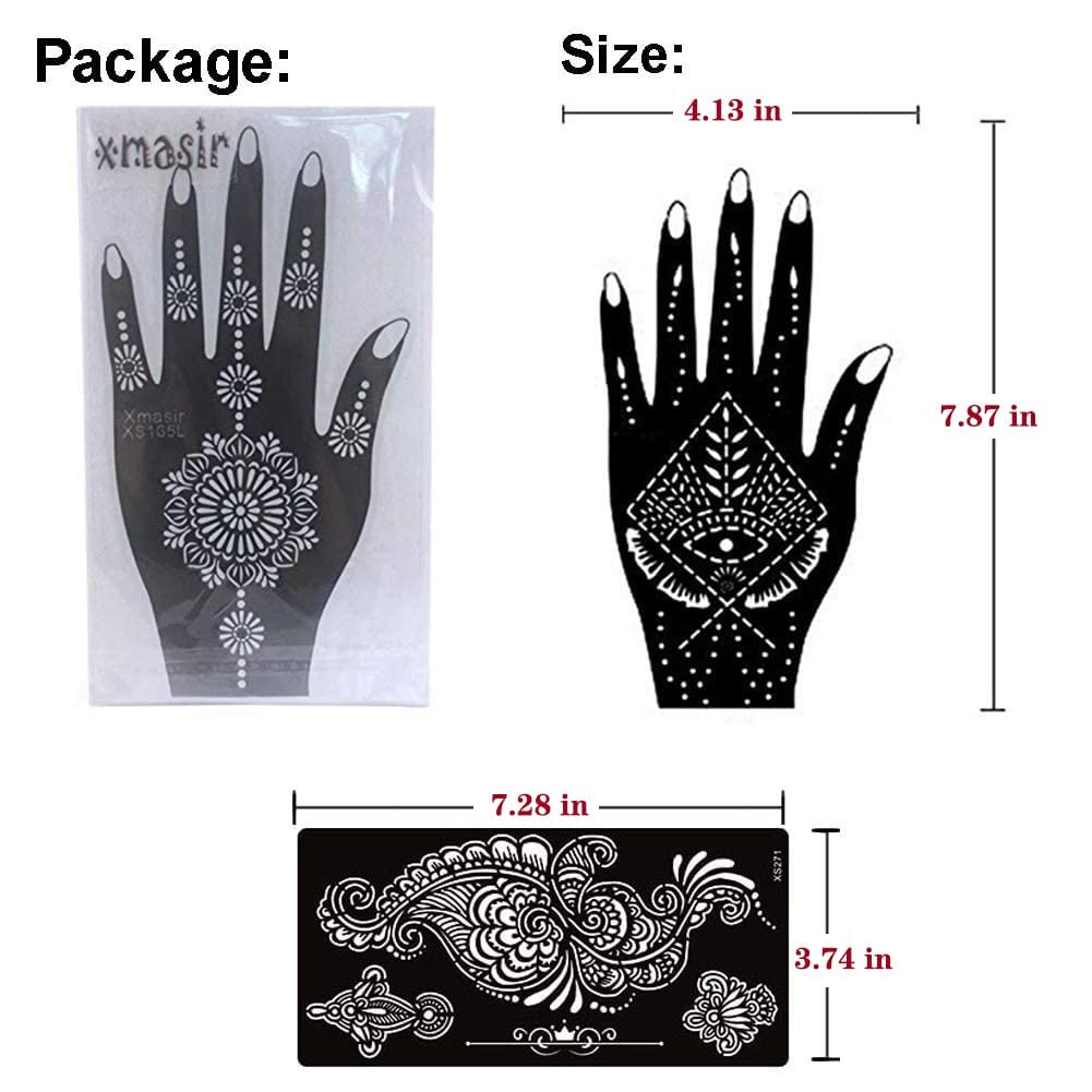 Xmasir Pack of 24 Sheets Temporary Tattoo Templates,Self-Adhesive Henna Indian Arabian Temporary Tattoo Sticker for Body Paint