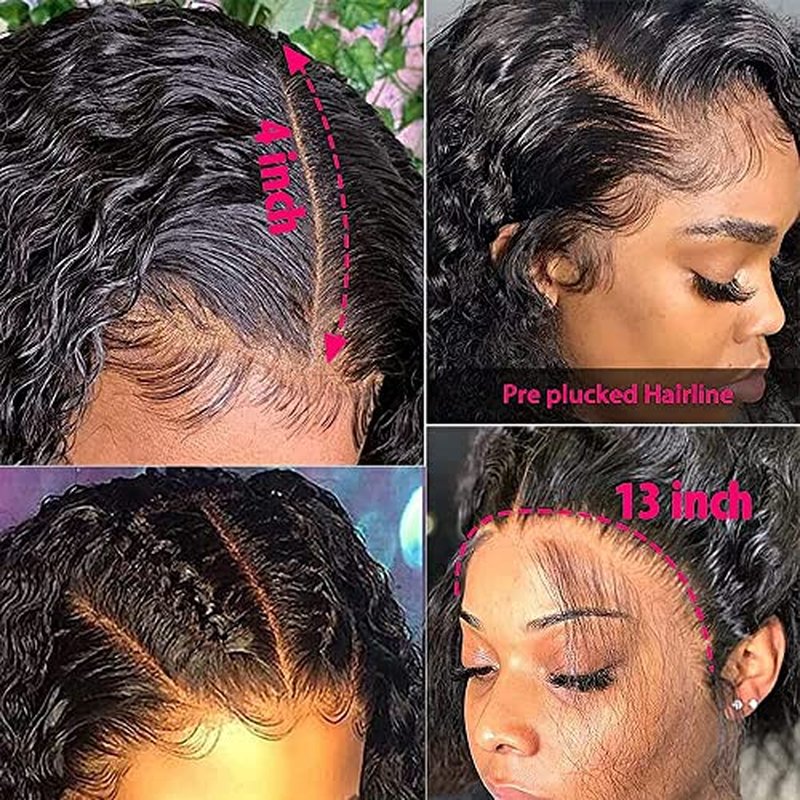Lace Front Wigs Human Hair Wigs for Black Women 13x4 Deep Wave Human Hair Lace Front Wigs Pre Plucked with Baby Hair Wet and Wavy 150% Density Brazilian Virgin Curly Lace Frontal Wigs 22 Inch