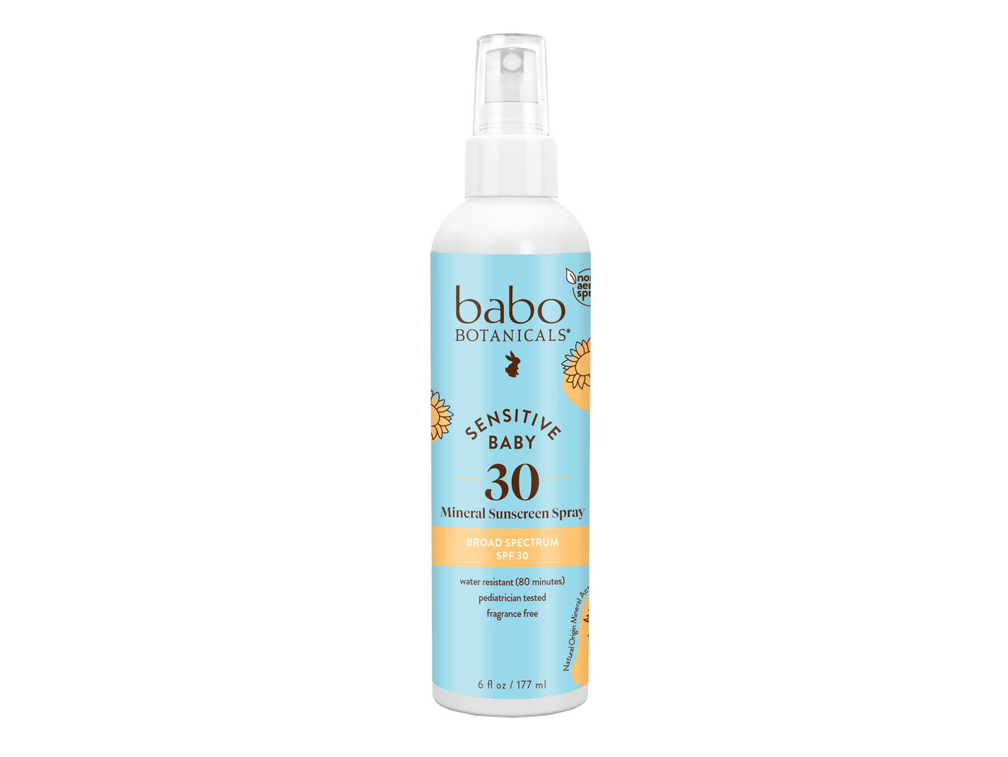 Babo Botanicals Sensitive Baby Mineral Sunscreen Spray SPF30 - Natural Origin Zinc Oxide - Non-Aerosol – Face & Body - Fragrance-Free - Water Resistant - For Babies & Kids