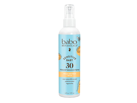 Babo Botanicals Sensitive Baby Mineral Sunscreen Spray SPF30 - Natural Origin Zinc Oxide - Non-Aerosol – Face & Body - Fragrance-Free - Water Resistant - For Babies & Kids