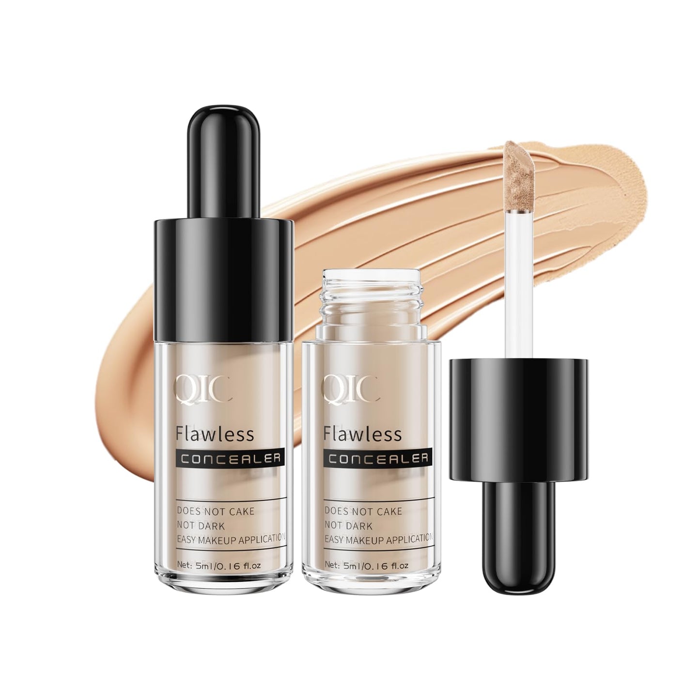 2 Pcs Liquid Concealer Makeup, Eye Concealer, Full Coverage Concealer For Dark Circle Reduces Look of Fine Lines & Blemishes, Buildable Coverage (BUFF BEIGE)
