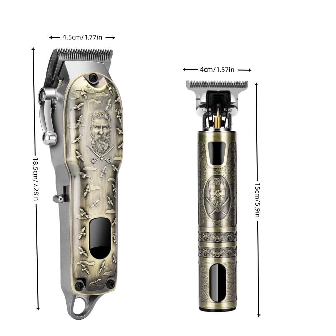 LQT Professional Hair Clipper Set, Digital Display Trimmer Kit with Accessories, Barber Case and Cape, Vintage Design