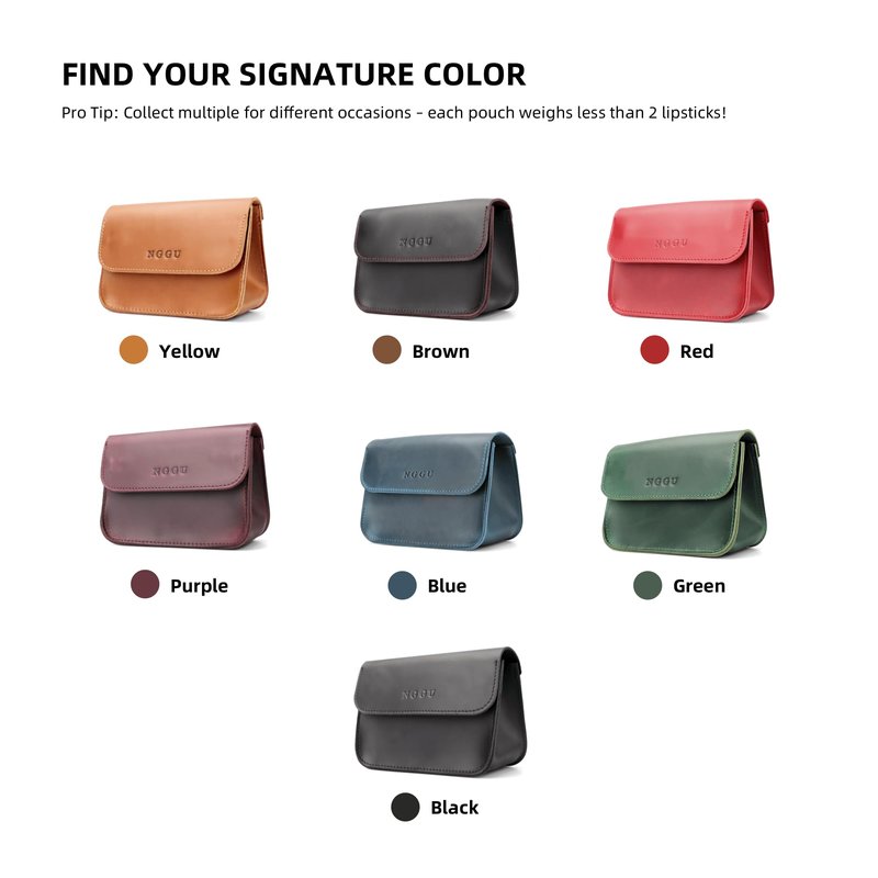 NGGU Yellow Full-Grain Leather Mini Pouch - 6 Inch Small Travel Organizer for Women, Cosmetic Jewelry Coin Cable Case