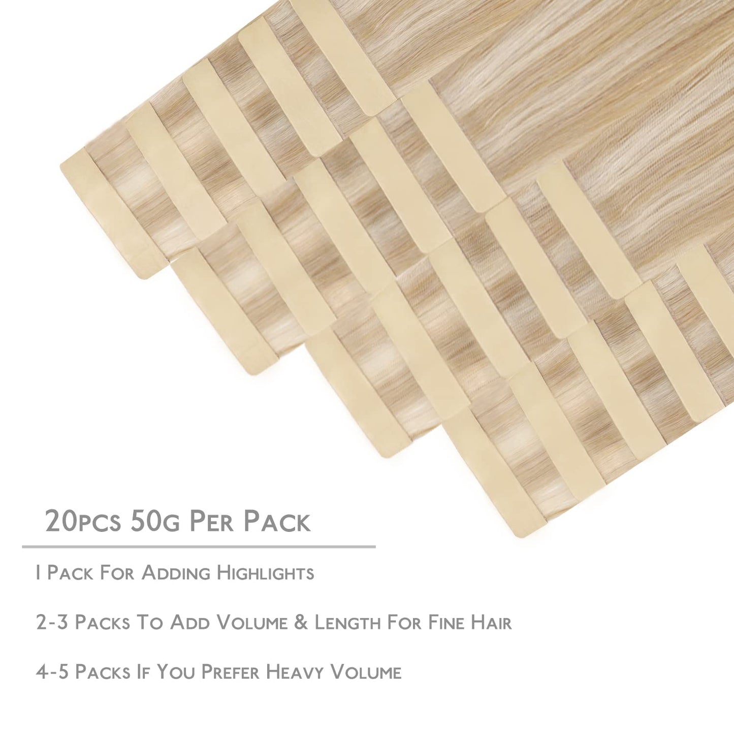 Tape In Hair Extensions - 18 Inch Dirty Blonde & Bleach Blonde Remy Human Hair | 20pcs, 50g, Straight Skin Weft
