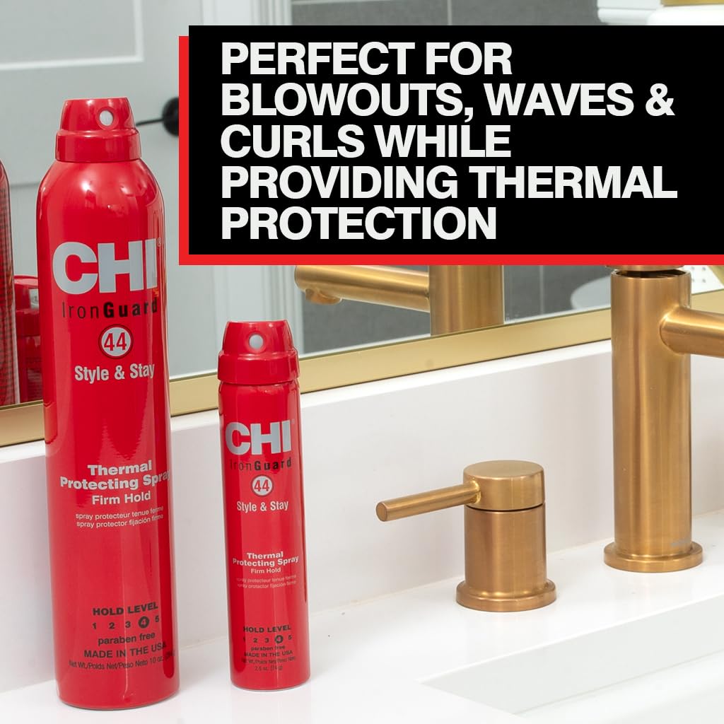 CHI 44 Iron Guard Style & Stay Firm Hold Protecting Spray, Heat Protectant & Hairspray For A Long-Lasting Hold, Sulfate & Paraben-Free, 2.6 Oz