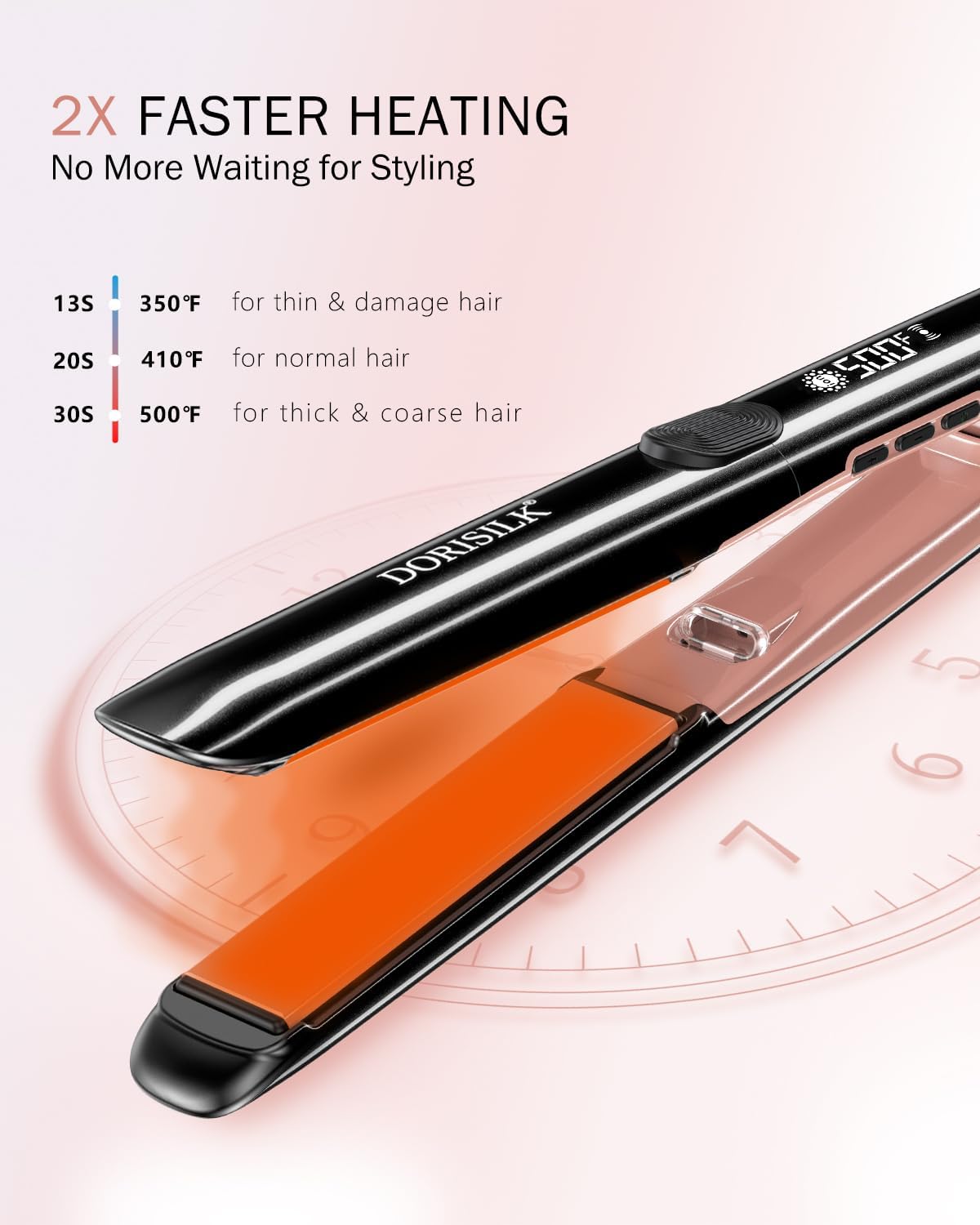 DORISILK 2-in-1 Hair Straightener & Curler - 500°F Fast Heating Ceramic Flat Iron | Travel Dual Voltage