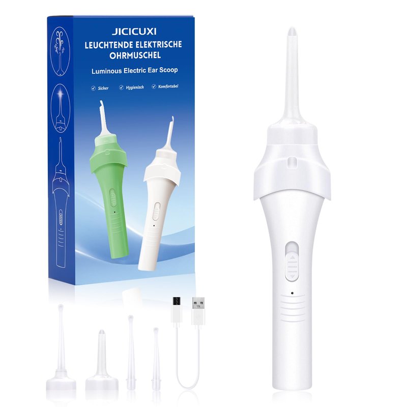 Electric Ear Wax Suction Remover, USB Rechargeable Ear Suction Device with LED Light, Strong Ear Wax Vacuum Cleaning Tool with Reusable Silicone Tips – Ivory