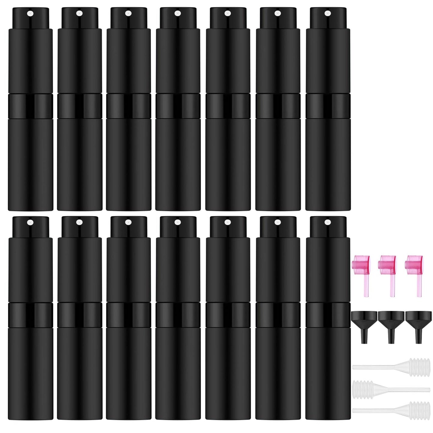Lil Ray 8ml/14pcs Portable Mini Perfume Atomizer, Refillable Empty Small Spray Bottle for Travel, Twist Type Pocket Cologne Sprayer(Matte Black)