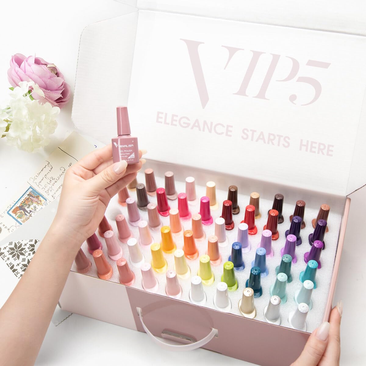 VENALISA VIP4 Gel Nail Polish Kit of 65 Pcs With Color Book Red Pink Orange Green Colors Gel Polish Set Soak Off UV Gel Salon Nail Art DIY at Home Manicure
