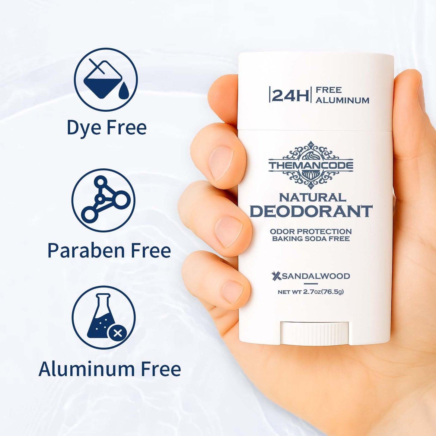 Deodorant Men Aluminum Free, Sandalwood, Deodorant Stick for Powerful Odor Control, Alcohol-Free Sensitive Skin Friendly 2.7 oz