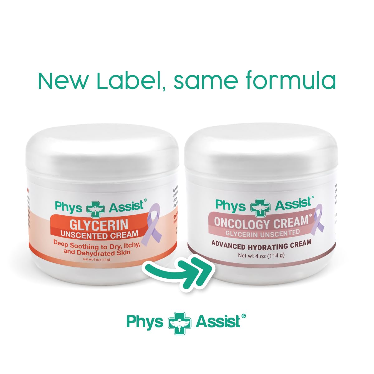 PhysAssist Oncology Glycerin Unscented Cream 4 oz + Peppermint Lip Balm
