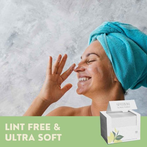 SP8TIUM Disposable Face Towel XL, Chemical Free Face Wipes, Ultimate Makeup Wipes, Vegan Skincare, Ultra Soft & Lint Free, 50 Disposable Towels