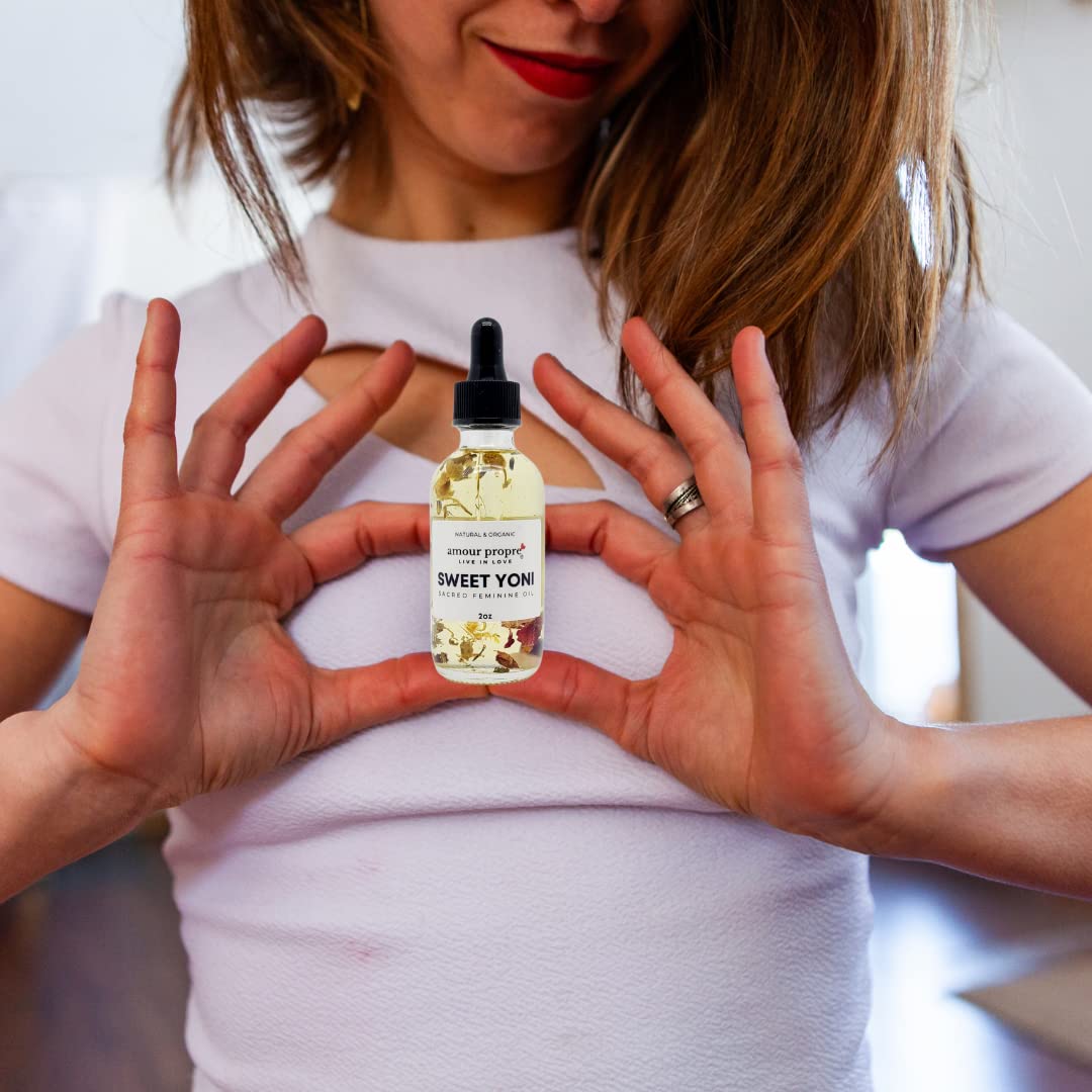 Amour Propre® Sweet Yoni - Sacred Feminine Oil | 1oz | Eliminates Odor, Restores PH Balance, Heals and soothes, Organic, Herbal Yoni Blend Made with Lavender, Rose & Chamomile Oils