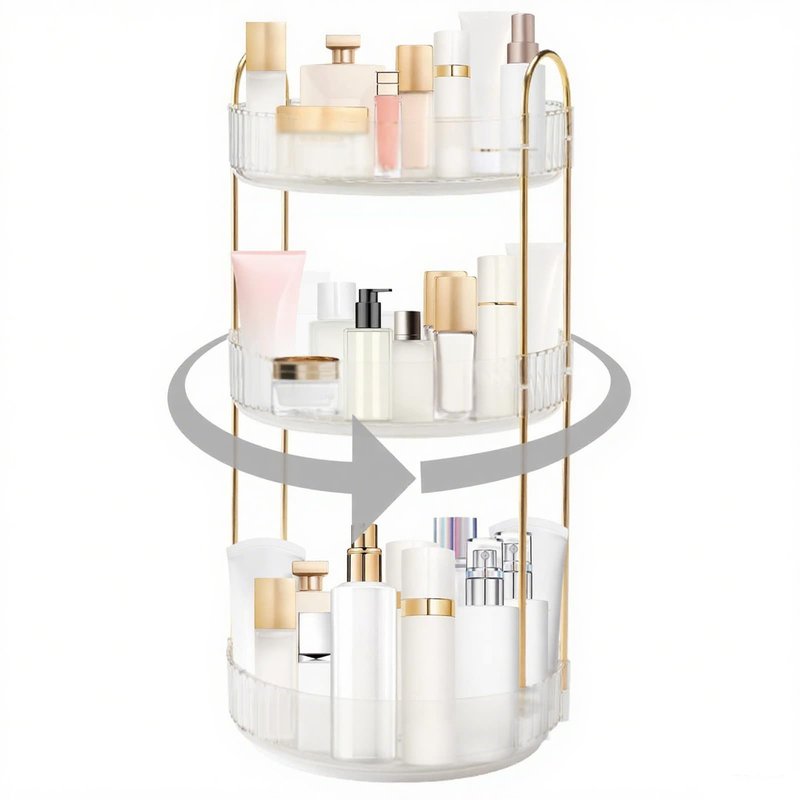 INVSSENE 360° Rotating Makeup Organizer, Bathroom Make Up Spinning Holder Rack, Large Capacity Cosmetics Storage Vanity Shelf Countertop, Fits Cosmetics, Perfume, Skincare, Lipsticks(3 Tiers, Clear)