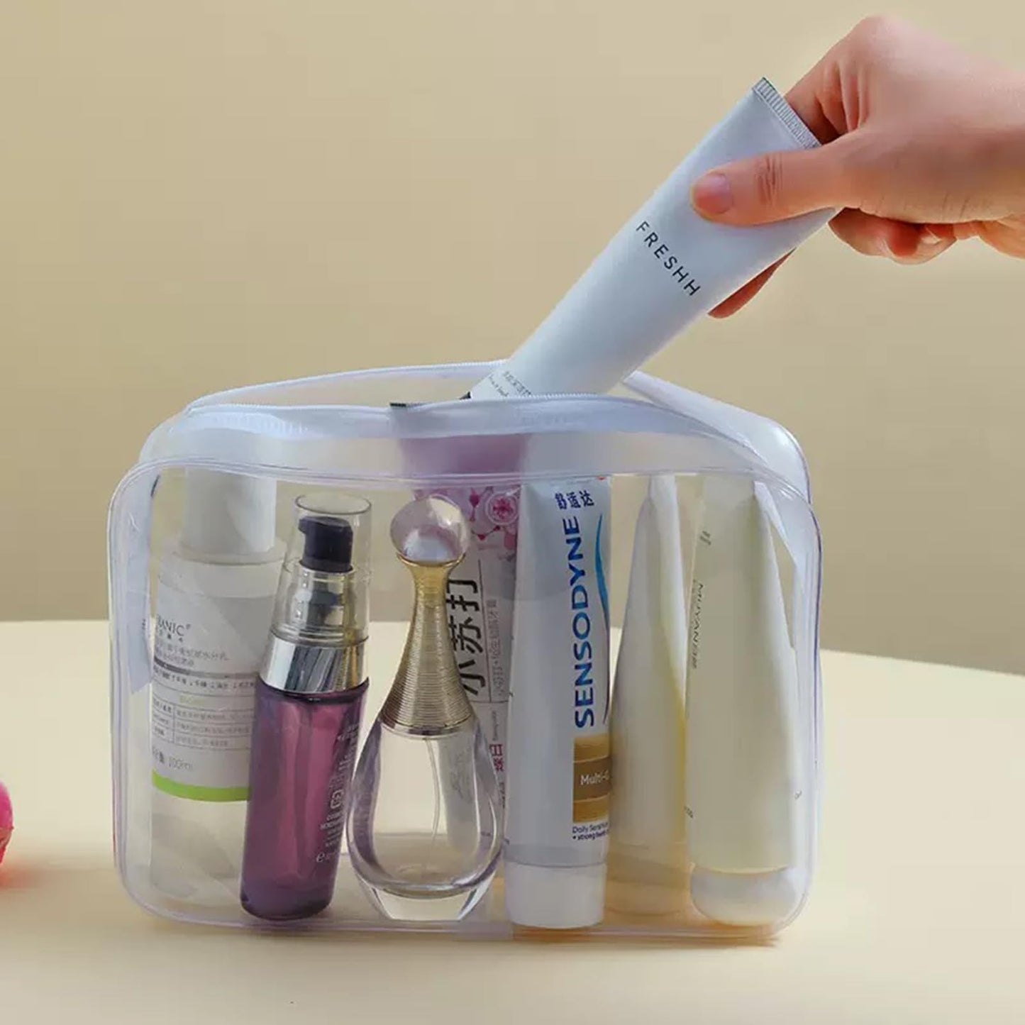 Enorteen 25 Pack Clear PVC Zippered Travel Cosmetic & Toiletry Organizer Bag Set for Makeup, Shower Essentials - White
