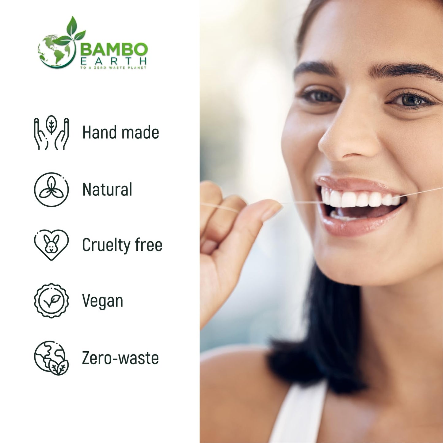 Biodegradable Mint Dental Tooth Lace Floss With Refillable & Reusable Glass Holder - 100% Organic Natural and Compostable Teeth Silk Spool Waxed With Candelilla Wax & Eco-Friendly Zero Waste Packaging