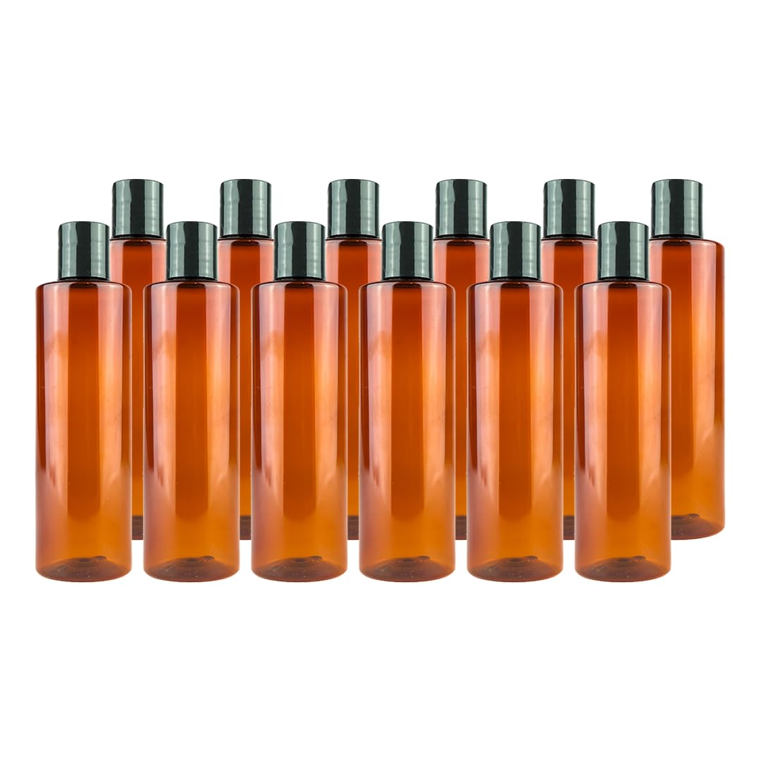 Nature Packaged Plastic Amber Bottles (Pack of 12) - 8oz Amber Plastic Bottle with Screw Caps; Used as Reusable Shampoo Bottle, Lotion Bottles, Bottles for Travel and Body Wash Container