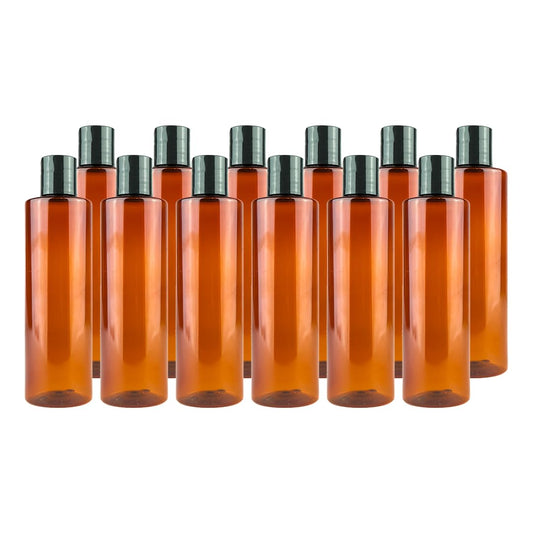 Nature Packaged Plastic Amber Bottles (Pack of 12) - 8oz Amber Plastic Bottle with Screw Caps; Used as Reusable Shampoo Bottle, Lotion Bottles, Bottles for Travel and Body Wash Container
