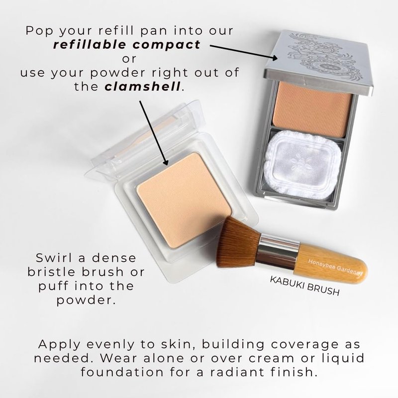 Honeybee Gardens Pressed Mineral Powder Foundation - Warm Tan Neutral Shade | Adjustable Coverage, Natural Finish, 7.5g