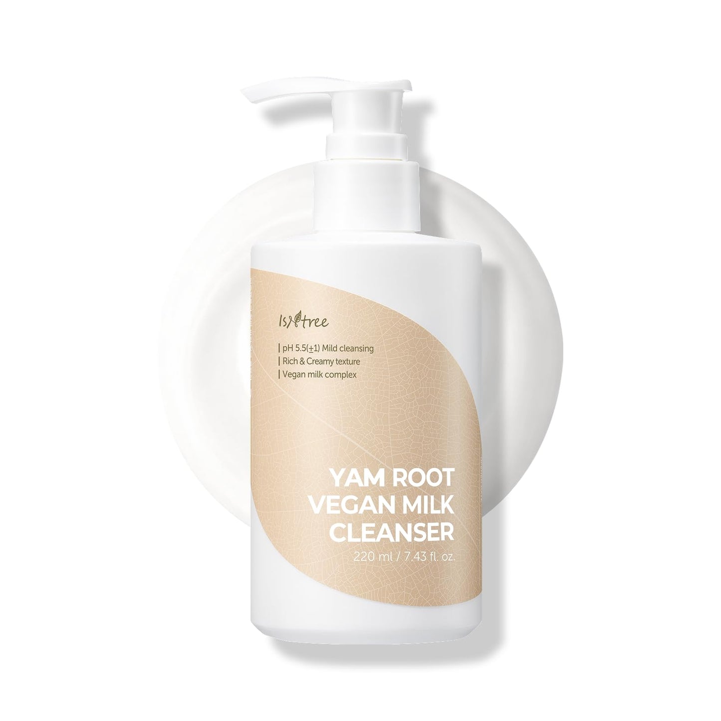 IsNtree Yam Root Vegan Milk Cleanser | Korean Facial Cleanser with Yam Root | Hydrating Milky Cleanser for Sensitive Skin, Gentle & Creamy, 7.43 fl oz