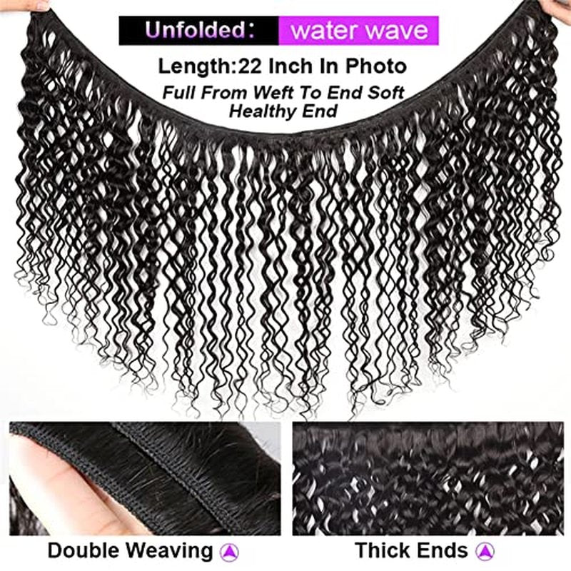 Aopusi Brazilian Hair Bundles Water Wave Virgin Remy Human Hair (18 20 22 Inch) Water Curly Wet and Wavy 3 Bundles/Lot Hair Weft Natural Color for Black Women