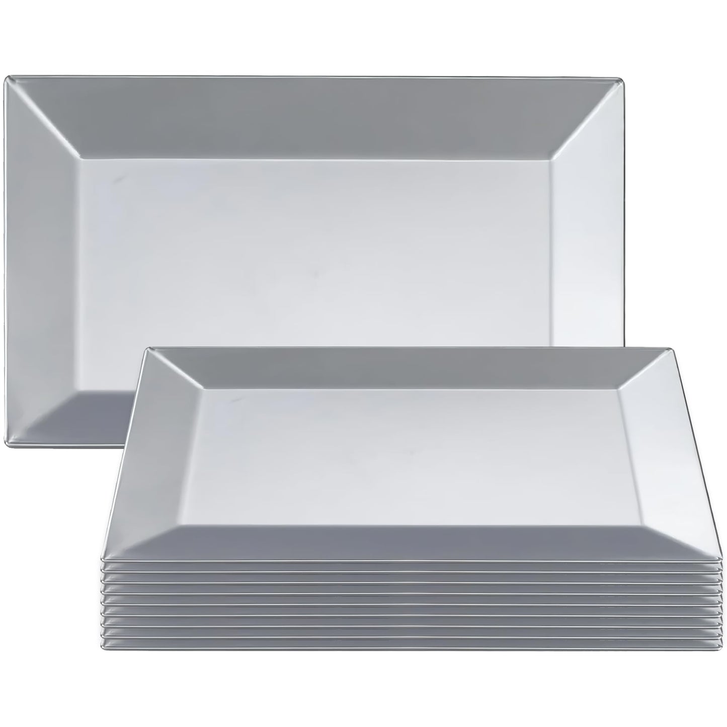 Kaya Elegant Rectangular Silver Plastic Dessert Plates (5.5" x 8.5") - Pack of 10 - Perfect for Weddings, Birthdays & Home Use