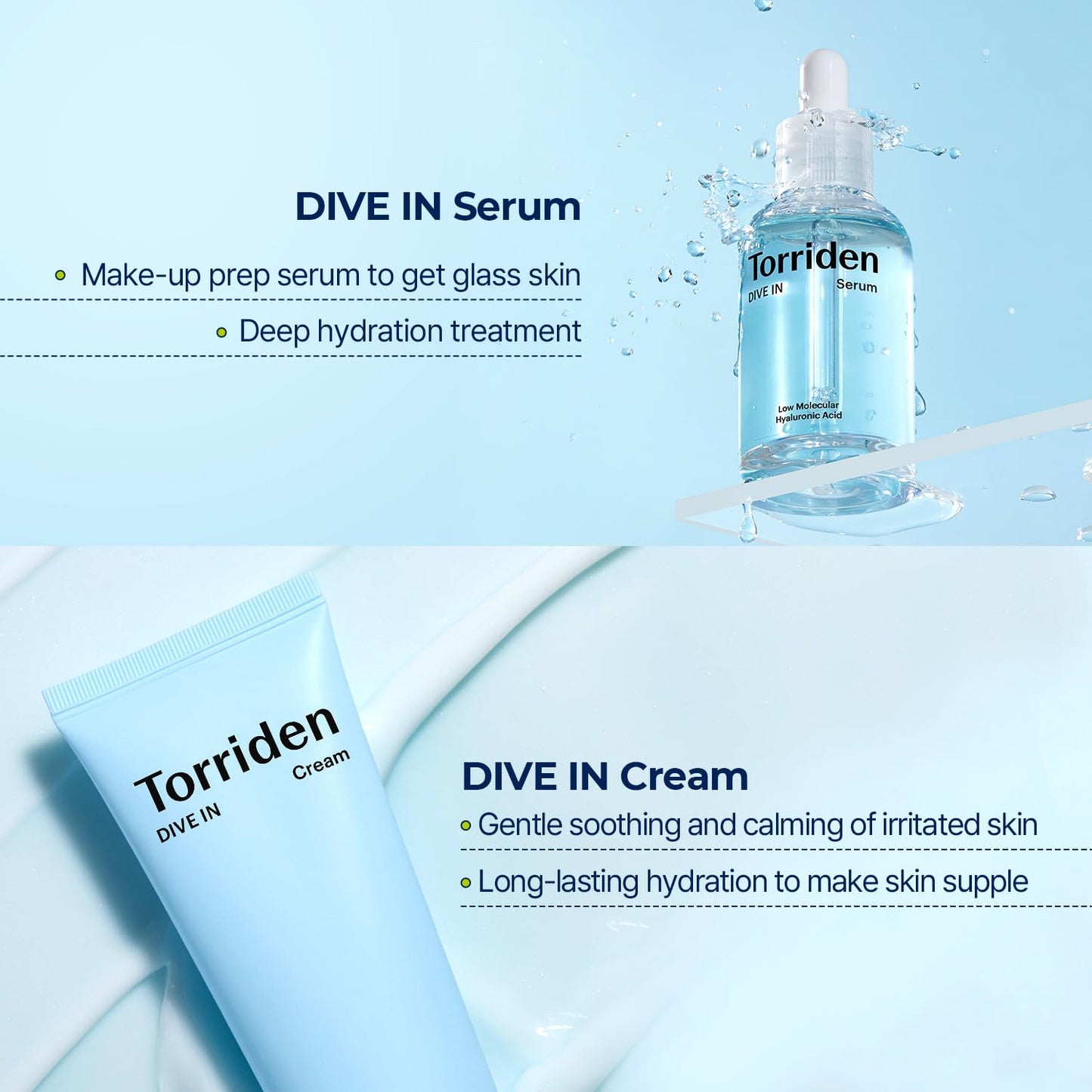 Torriden DIVE IN Serum & Cream Set | Deep Hydrating Hyaluronic Acid Duo for Glass Skin - 1.69 fl. oz. & 2.71 fl. oz.