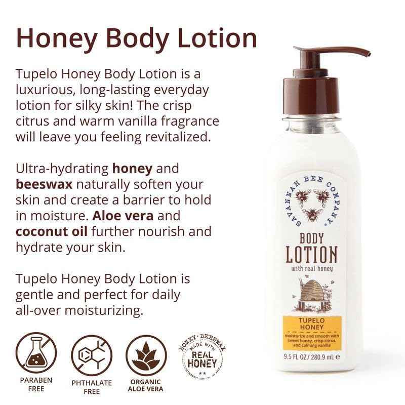 Savannah Bee Company Honey Body Lotion - All Natural Body Lotion for Women and Men