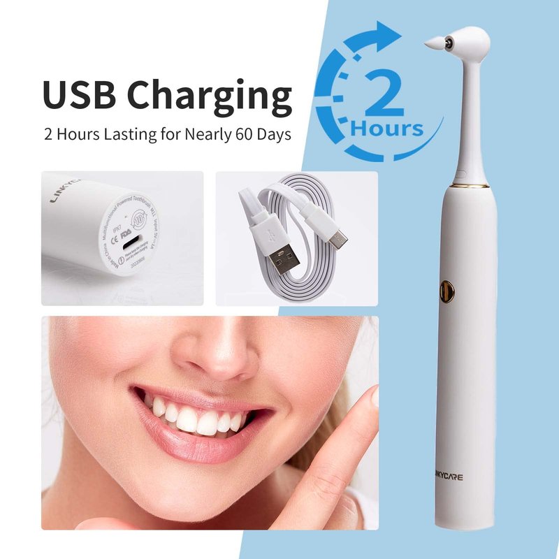 LINKYCARE Household Oral Care Tooth Polisher Electric Dental Calculus Remover with 5 Replacement Heads,USB Rechargeable,IPX7 Waterproof,Dental Calculus Plaque Remover for People